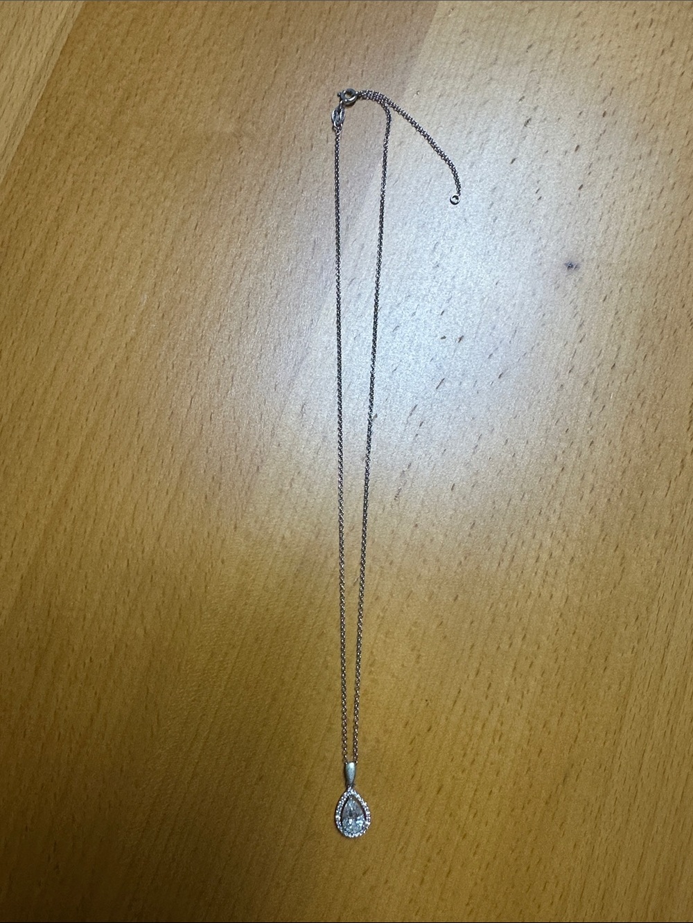 Delicate Silver Teardrop Necklace with Clear Stone Accent